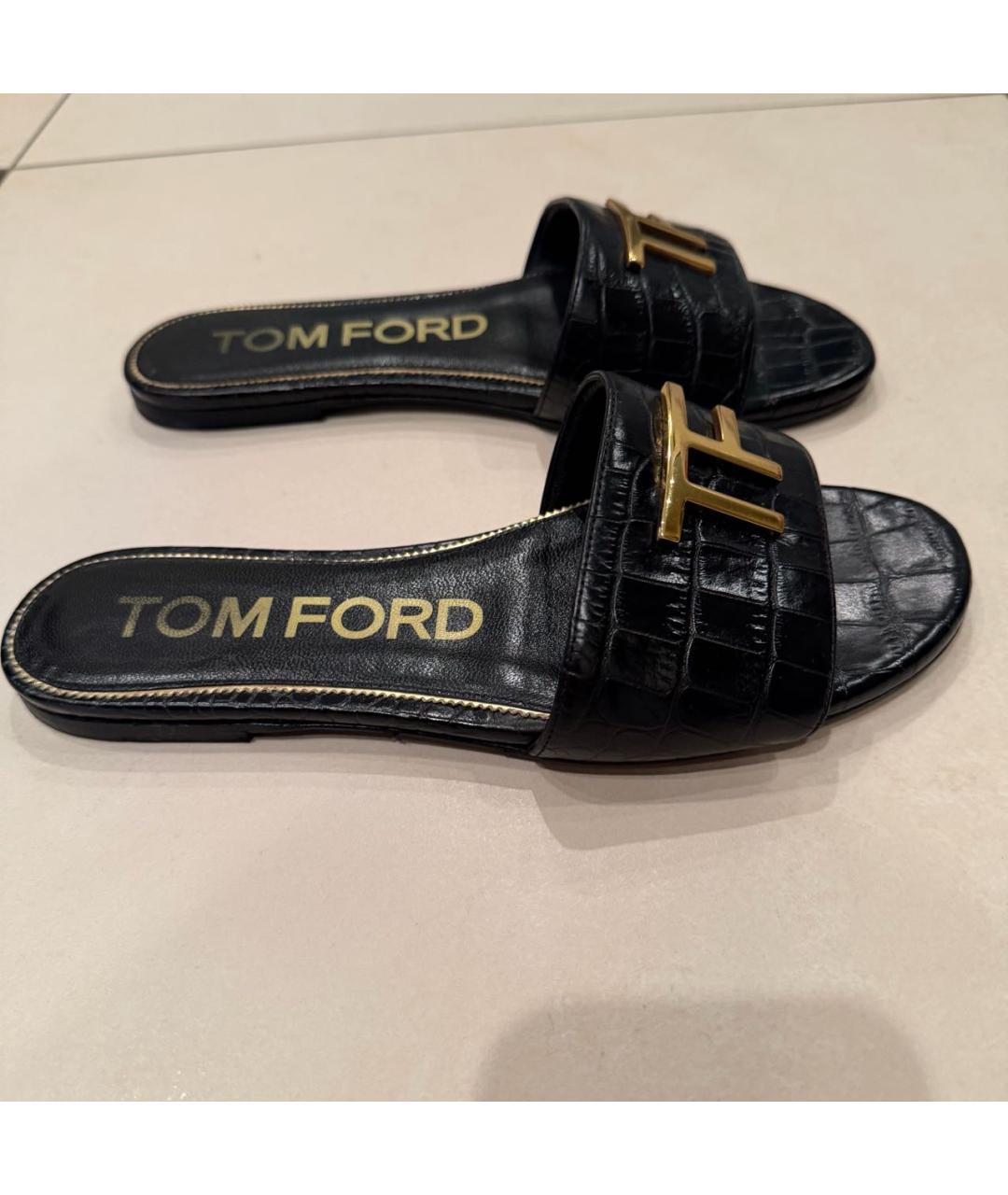 TOM FORD Черные кожаные шлепанцы, фото 8