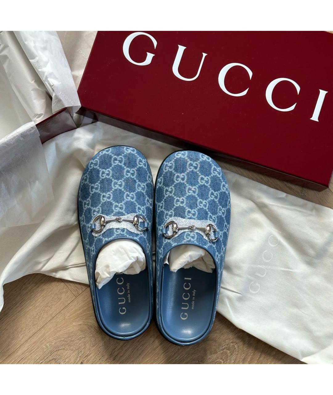GUCCI Синие мюли, фото 3