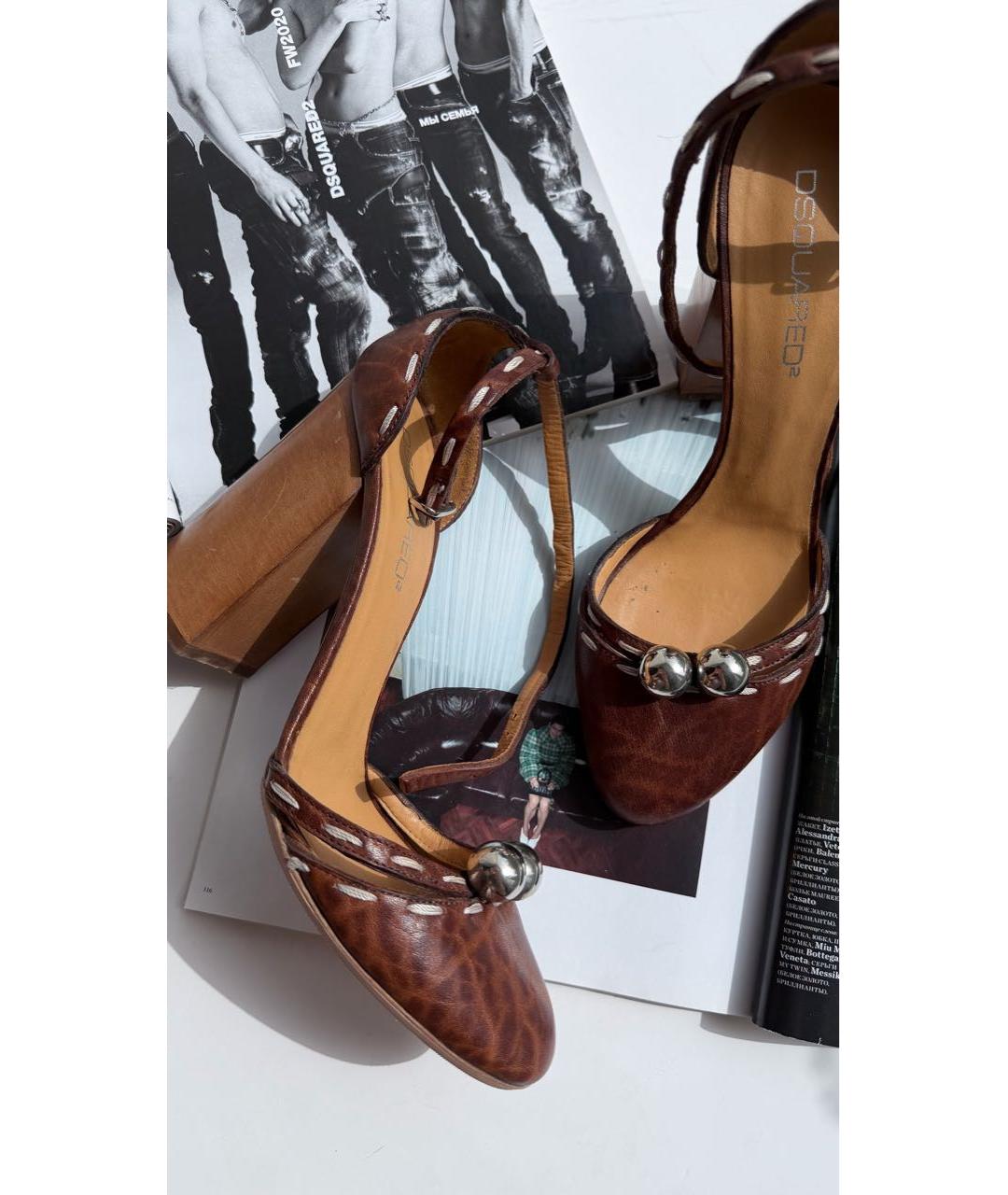 DSQUARED2 Коричневые кожаные босоножки, фото 6