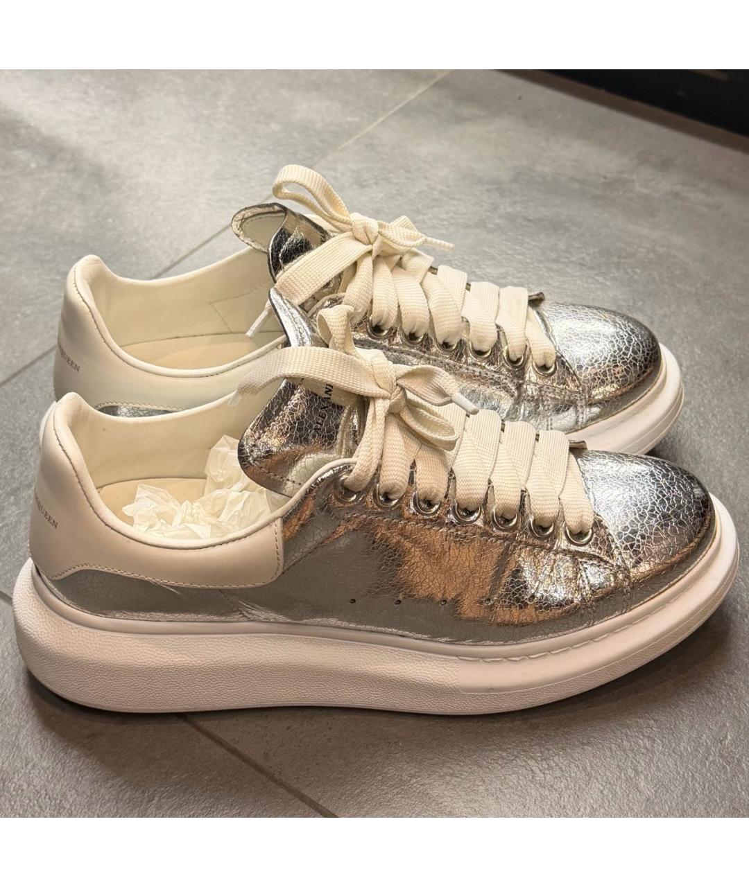 ALEXANDER MCQUEEN Серебряные кожаные кеды, фото 7