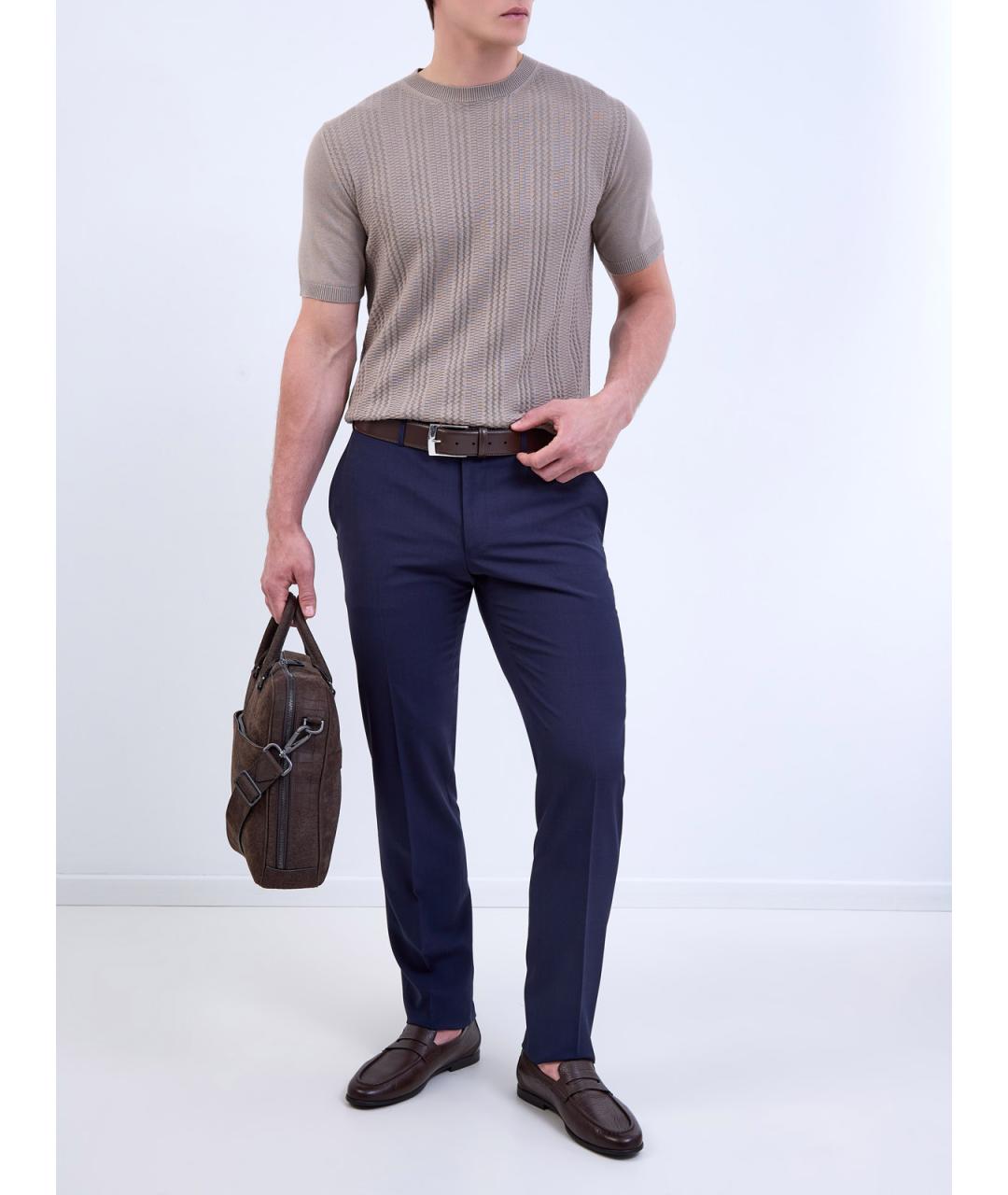 CANALI Синие шерстяные повседневные брюки, фото 2