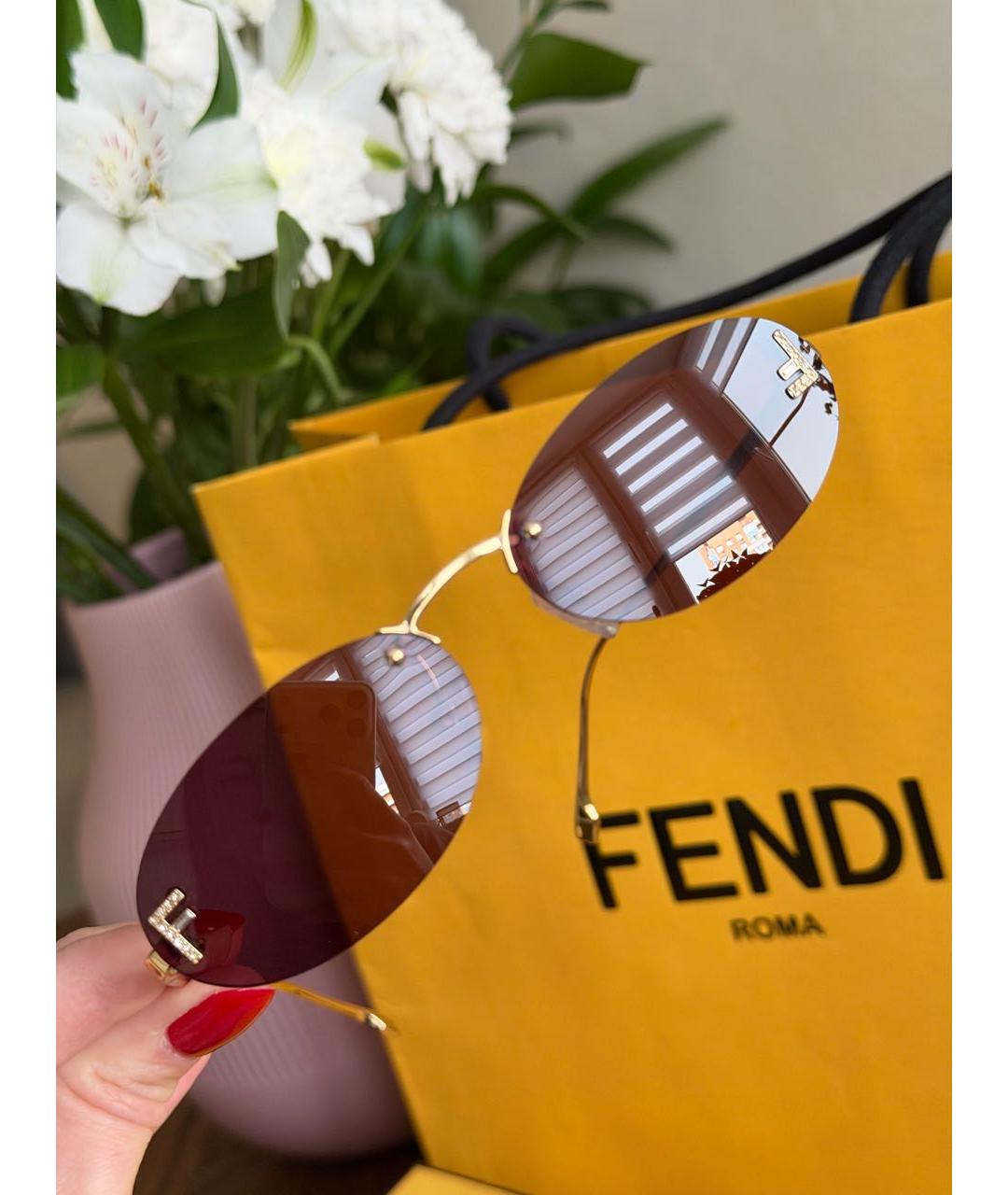 FENDI Коричневые металлические солнцезащитные очки, фото 8