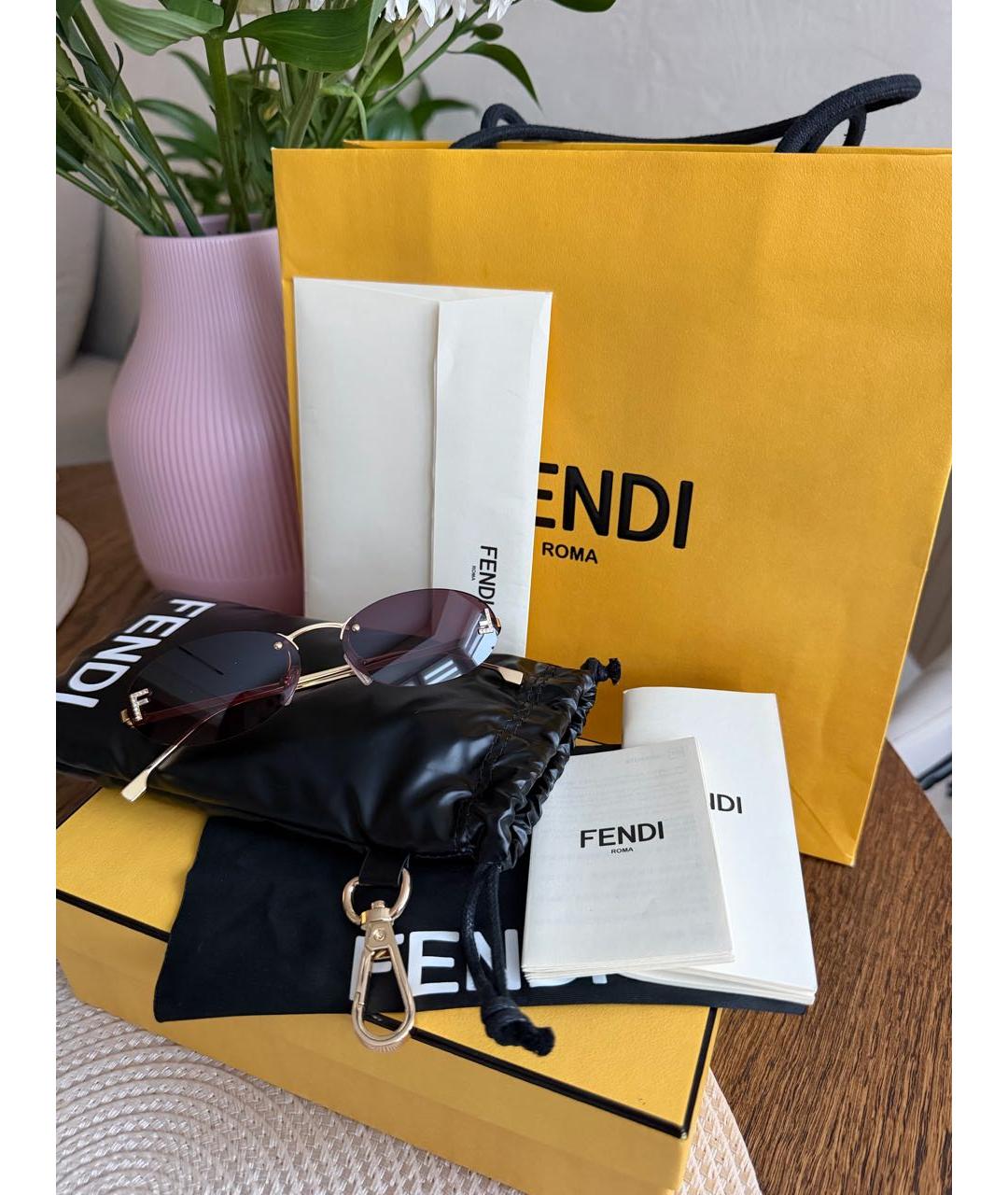 FENDI Коричневые металлические солнцезащитные очки, фото 4