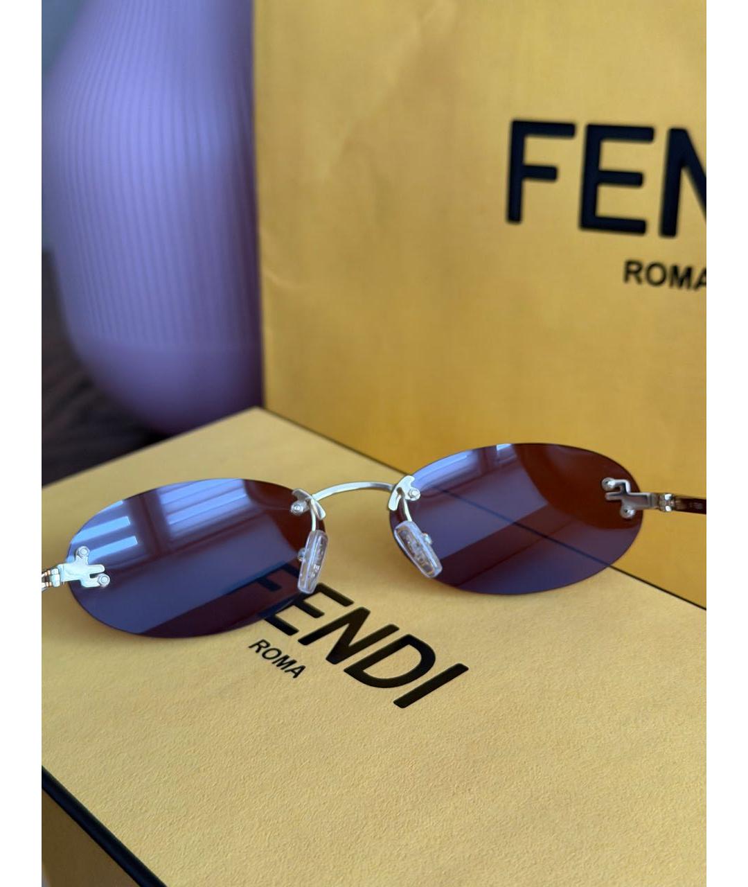 FENDI Коричневые металлические солнцезащитные очки, фото 5