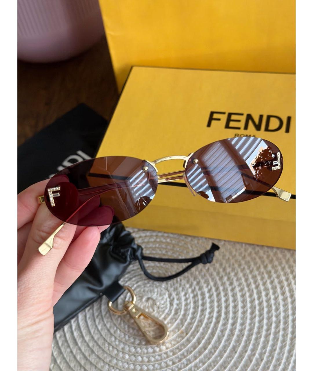 FENDI Коричневые металлические солнцезащитные очки, фото 2