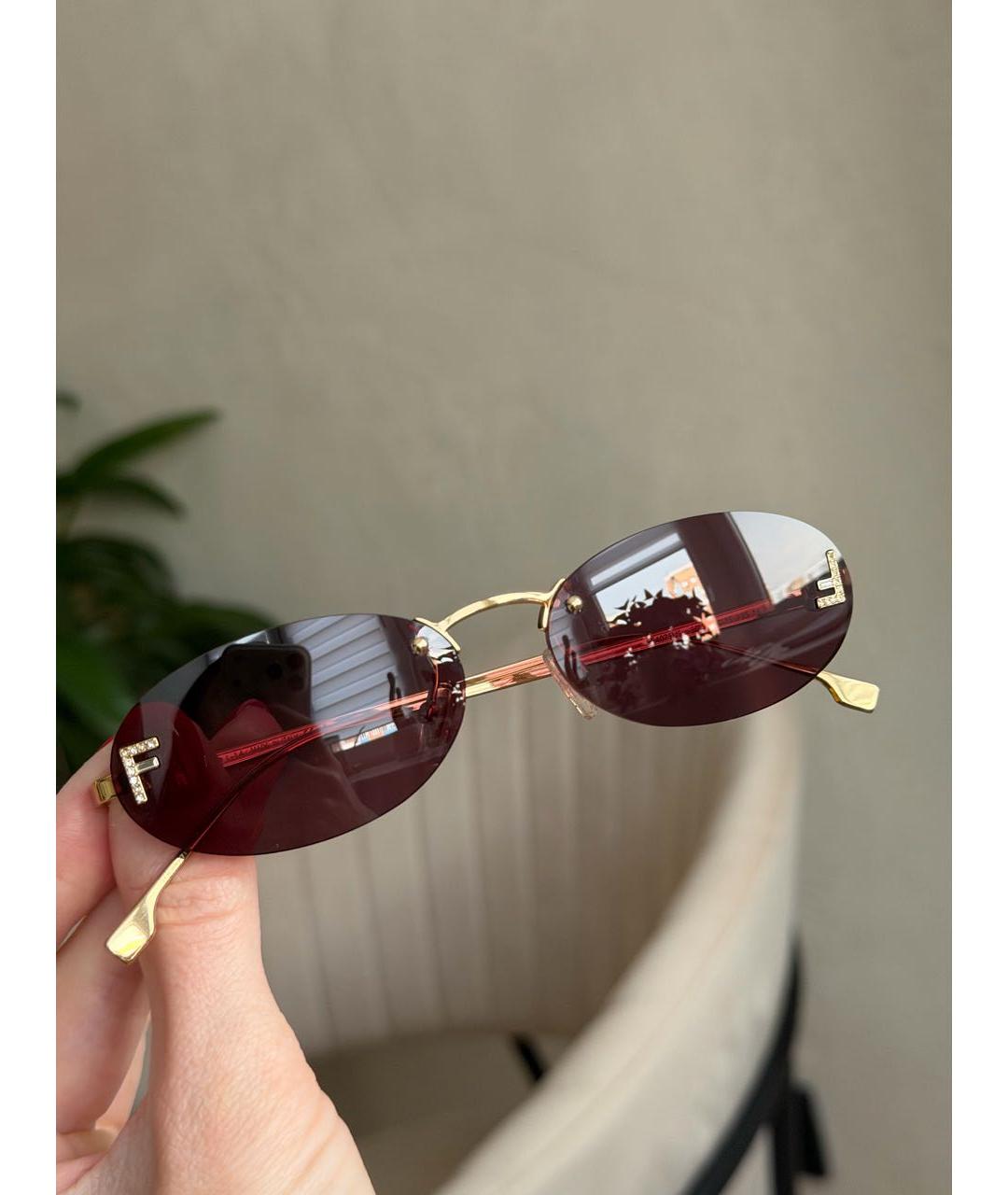 FENDI Коричневые металлические солнцезащитные очки, фото 9