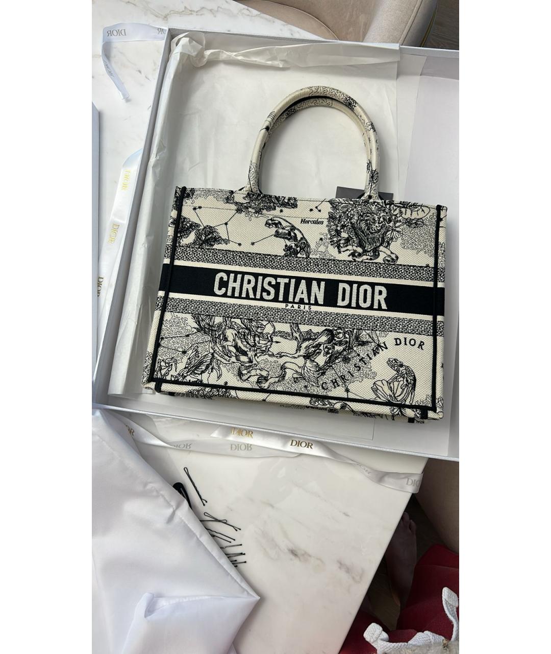 CHRISTIAN DIOR Белая тканевая сумка с короткими ручками, фото 5