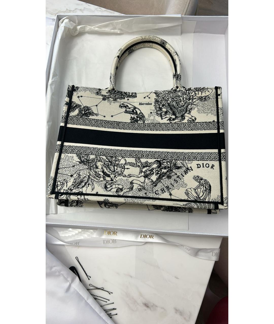 CHRISTIAN DIOR Белая тканевая сумка с короткими ручками, фото 2