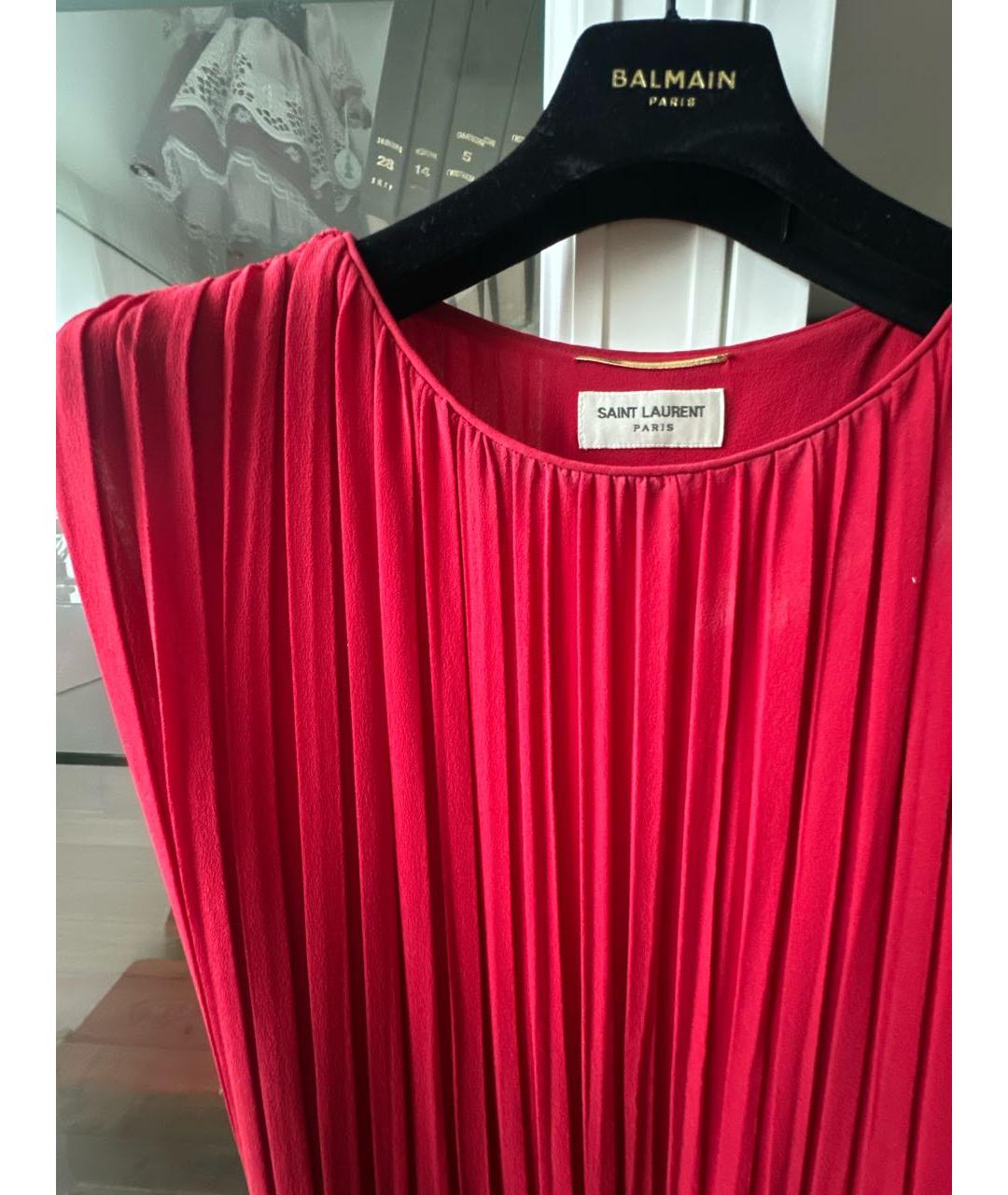 SAINT LAURENT Красное шелковое коктейльное платье, фото 3