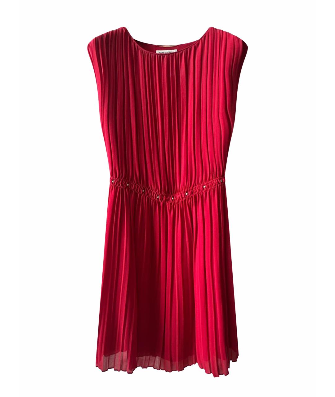SAINT LAURENT Красное шелковое коктейльное платье, фото 1