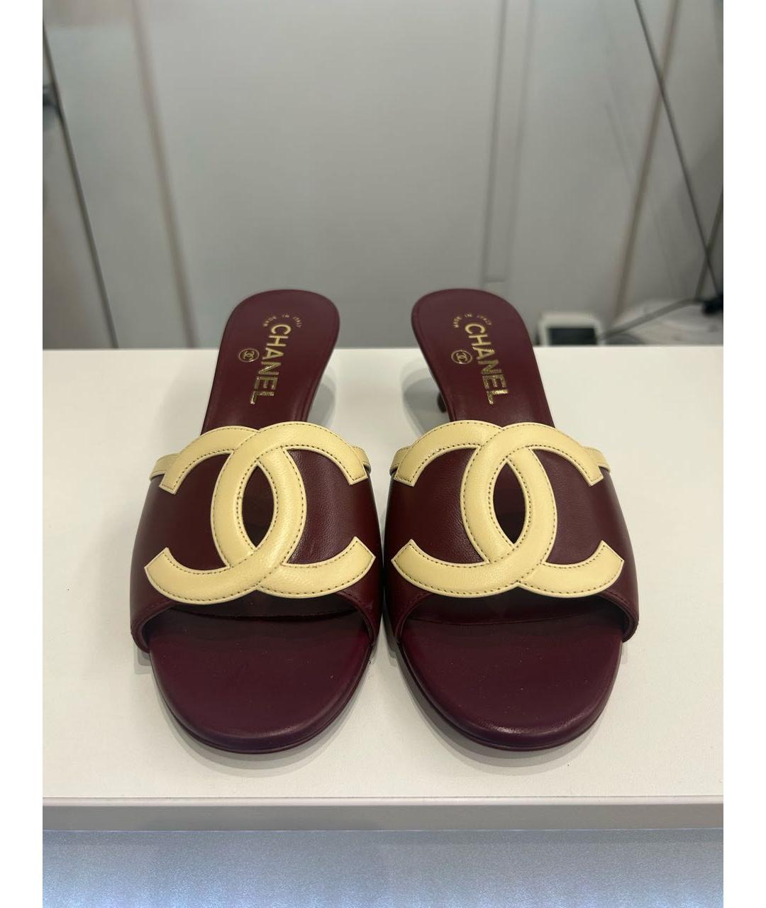CHANEL Бордовые кожаные мюли, фото 2