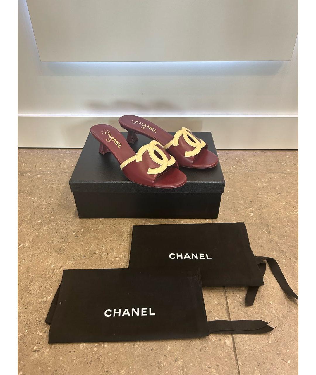 CHANEL Бордовые кожаные мюли, фото 5