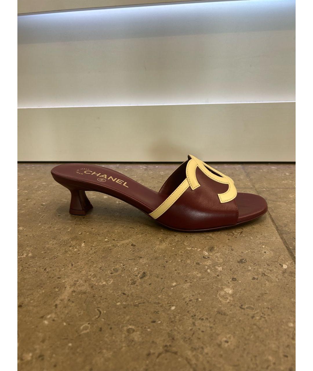 CHANEL Бордовые кожаные мюли, фото 9