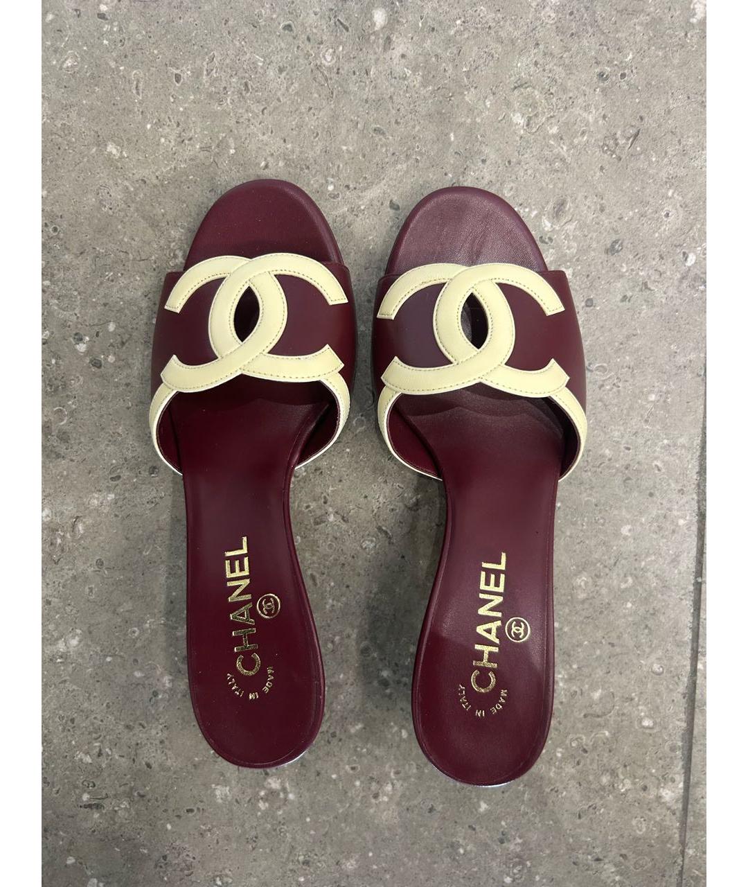 CHANEL Бордовые кожаные мюли, фото 3