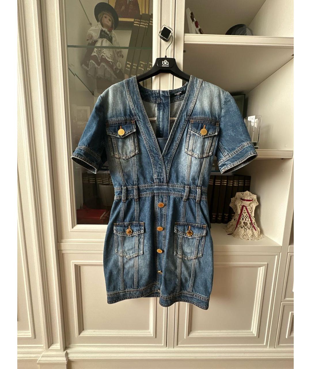 BALMAIN Синее хлопковое повседневное платье, фото 5