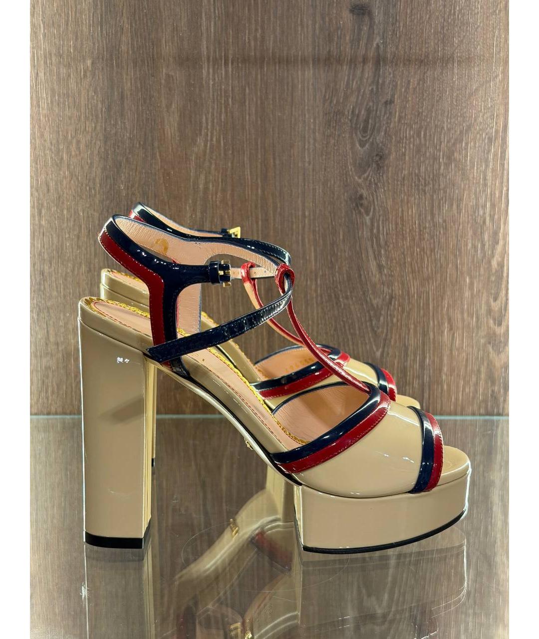 GUCCI Бежевые кожаные босоножки, фото 8
