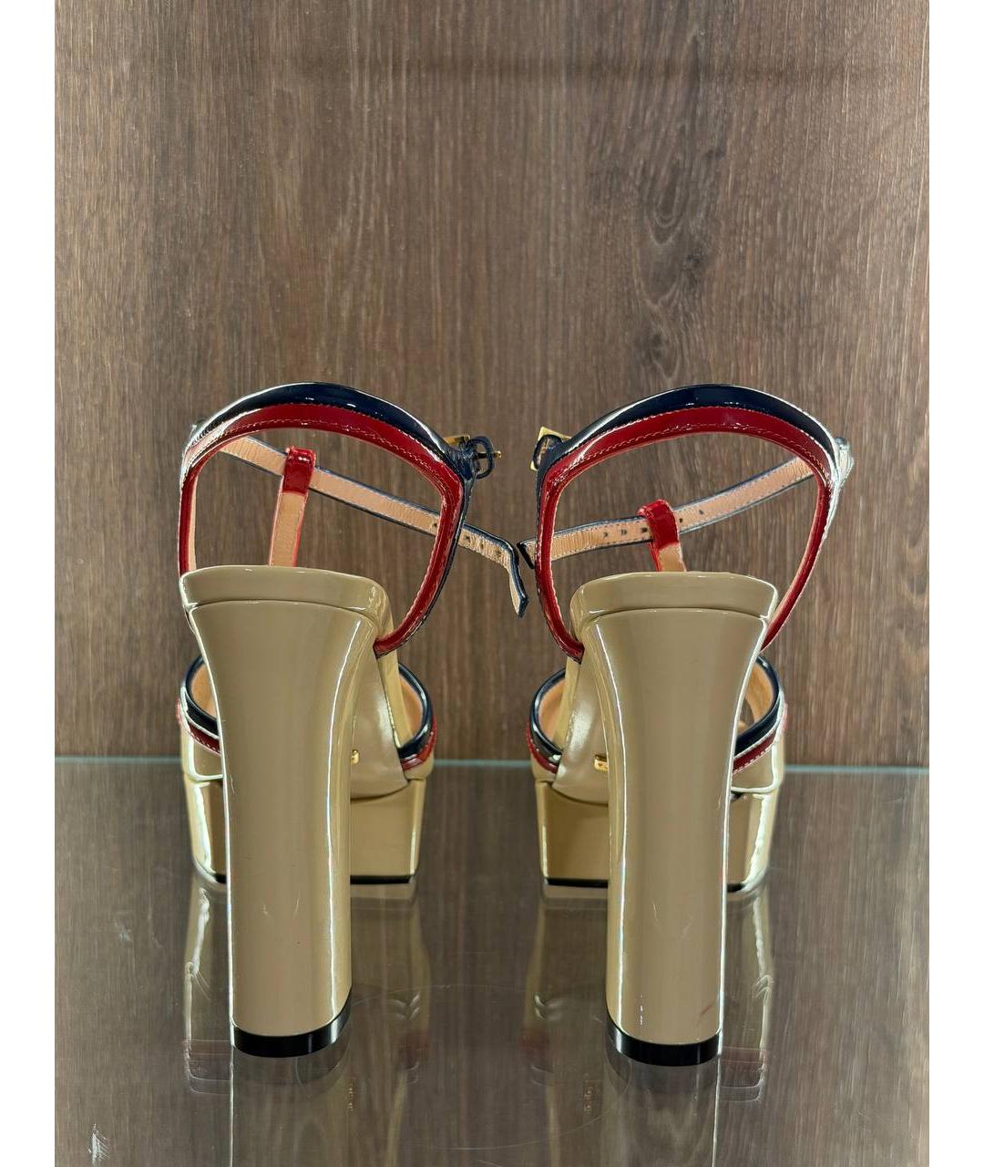 GUCCI Бежевые кожаные босоножки, фото 4