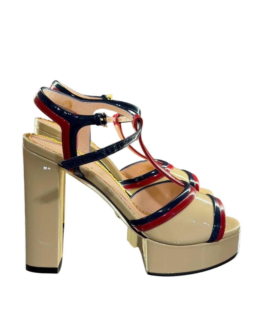 GUCCI Бежевые кожаные босоножки, фото 1