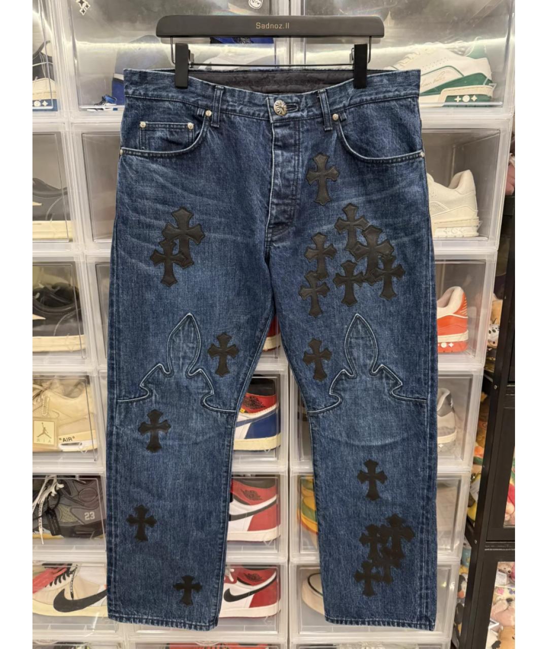 CHROME HEARTS Темно-синие хлопковые прямые джинсы, фото 8