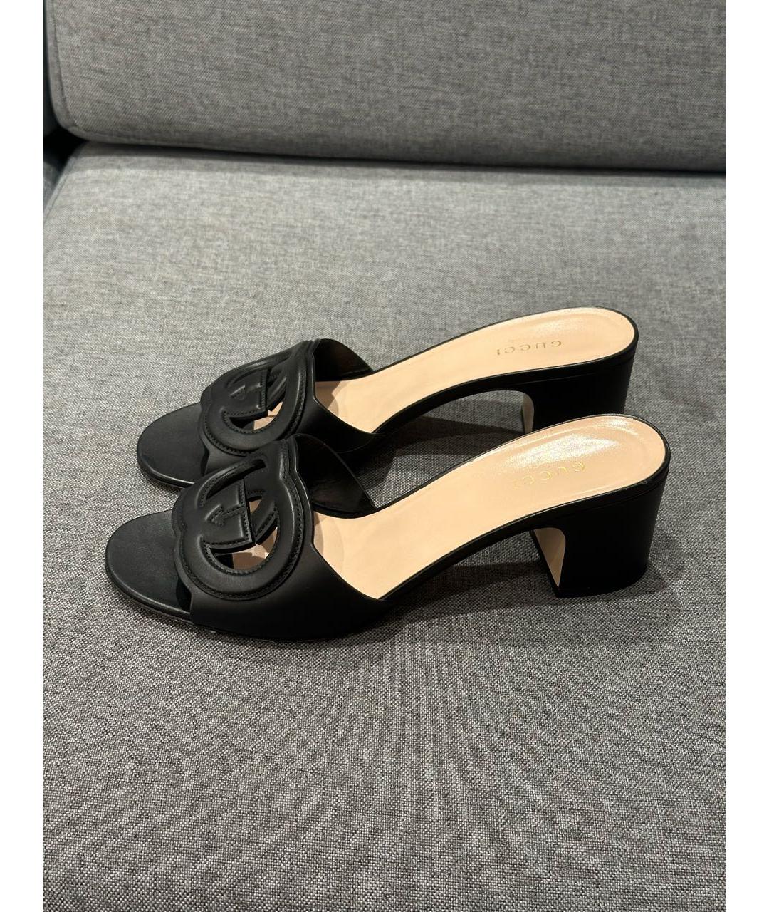 GUCCI Черные кожаные мюли, фото 2