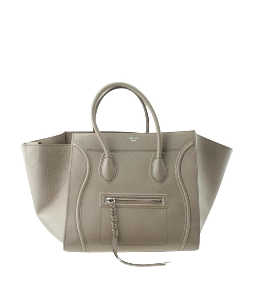CELINE Бежевая кожаная сумка с короткими ручками, фото 1
