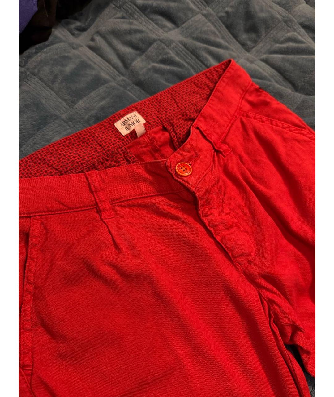 ARMANI JUNIOR Красные хлопковые брюки и шорты, фото 3