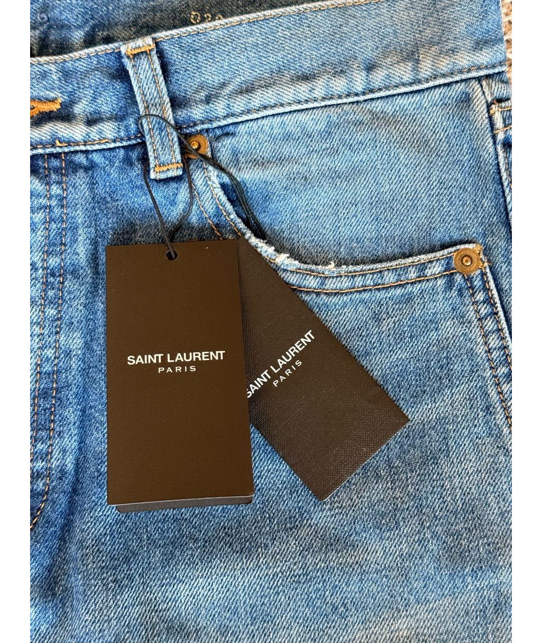 SAINT LAURENT Голубые хлопко-эластановые прямые джинсы, фото 4