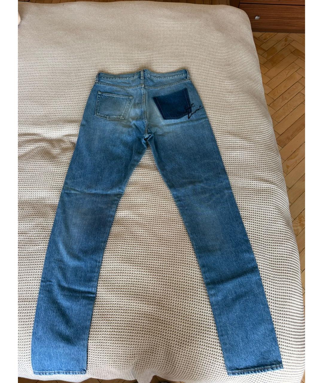 SAINT LAURENT Голубые хлопко-эластановые прямые джинсы, фото 2