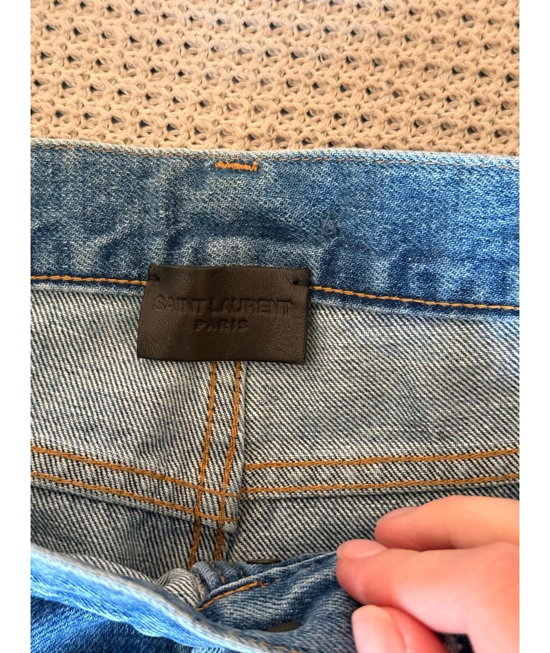SAINT LAURENT Голубые хлопко-эластановые прямые джинсы, фото 3