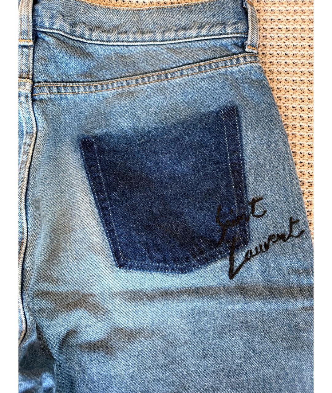 SAINT LAURENT Голубые хлопко-эластановые прямые джинсы, фото 6