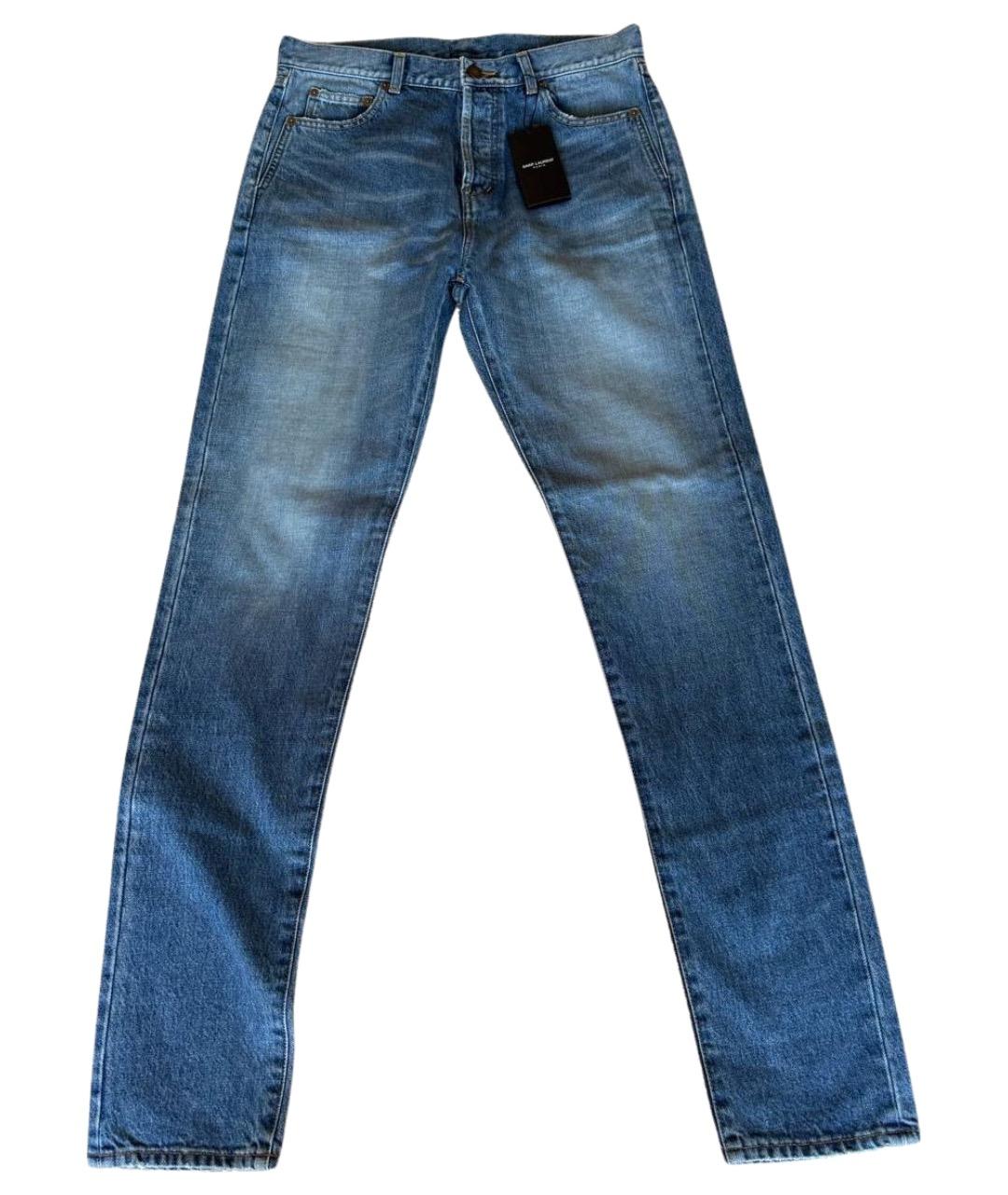 SAINT LAURENT Голубые хлопко-эластановые прямые джинсы, фото 1
