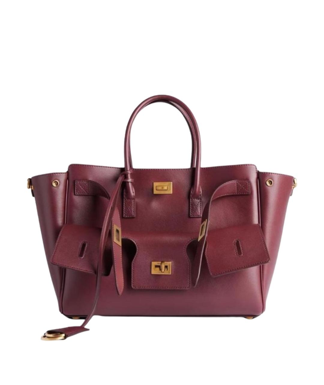 BALENCIAGA Бордовая кожаная сумка тоут, фото 1