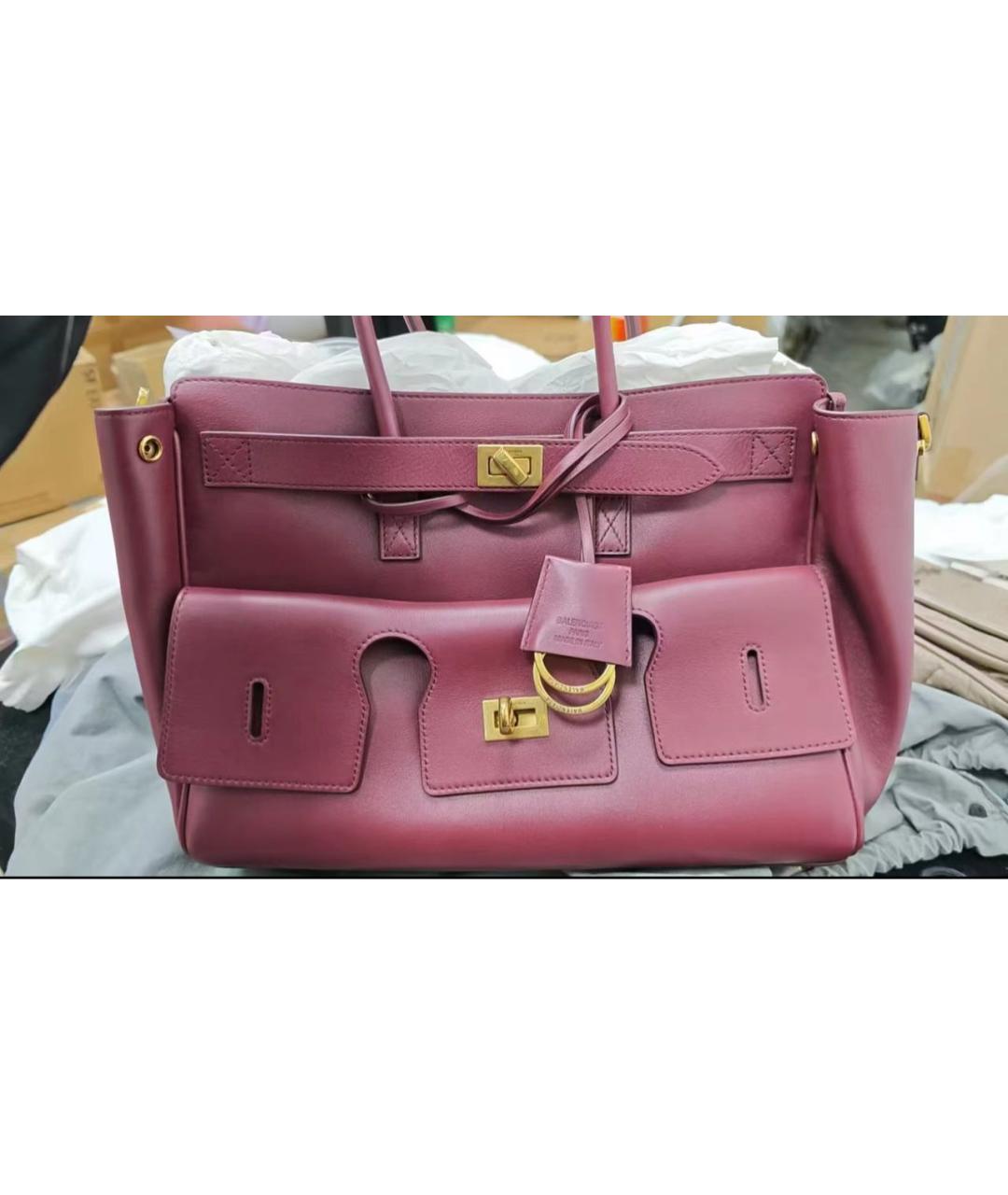 BALENCIAGA Бордовая кожаная сумка тоут, фото 7
