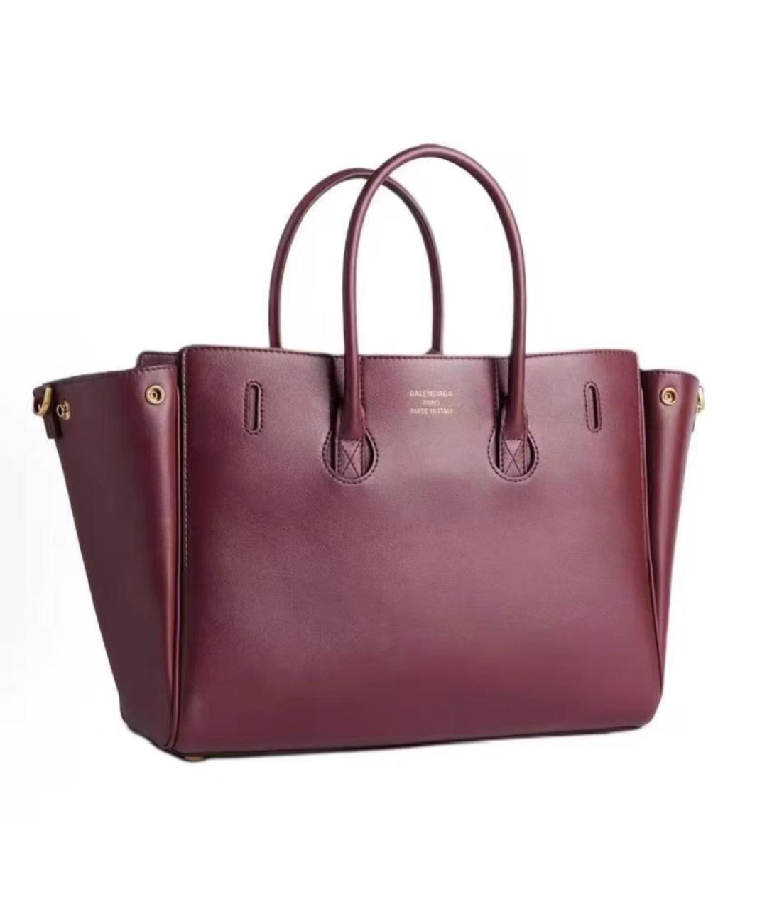 BALENCIAGA Бордовая кожаная сумка тоут, фото 2