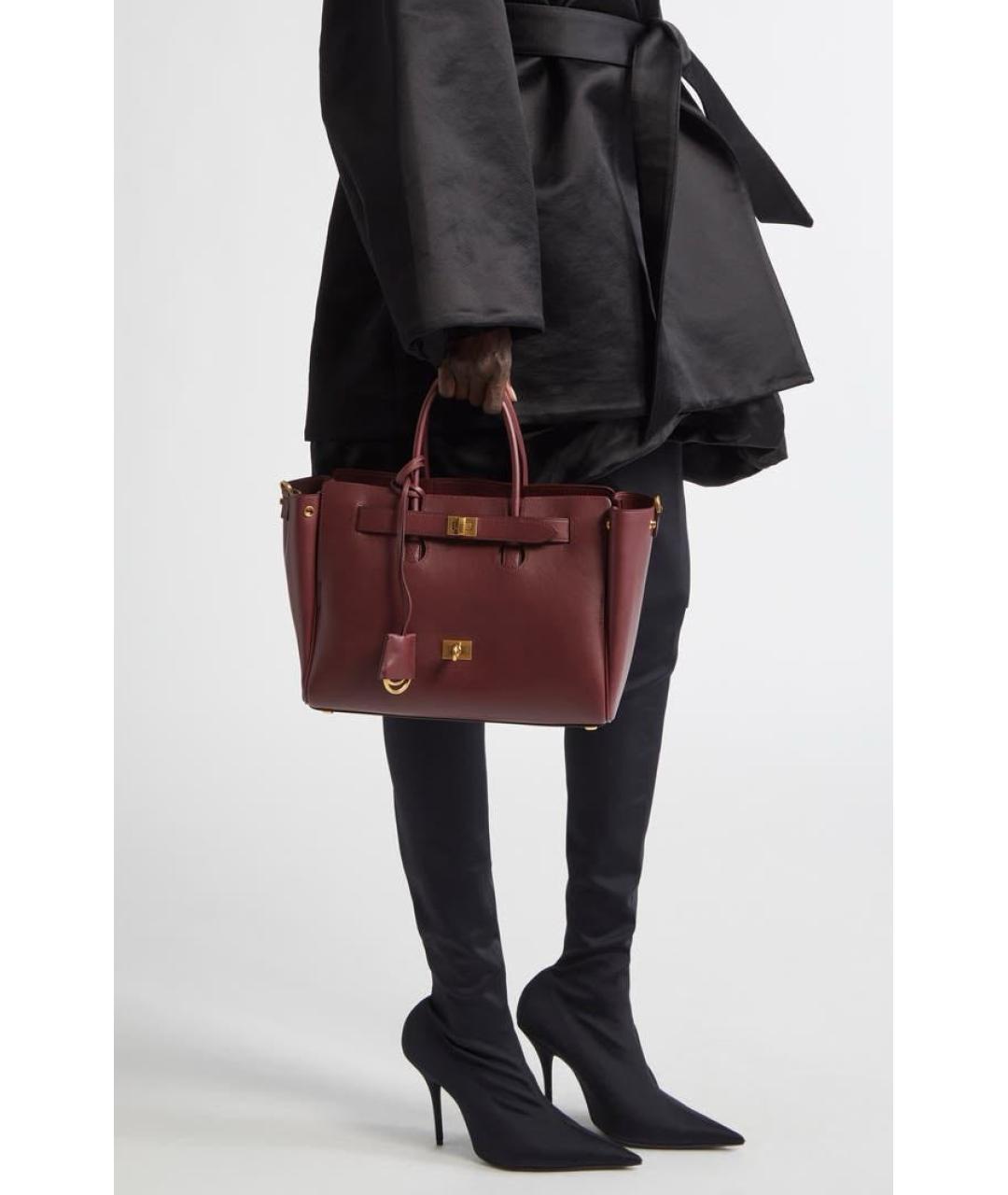 BALENCIAGA Бордовая кожаная сумка тоут, фото 8