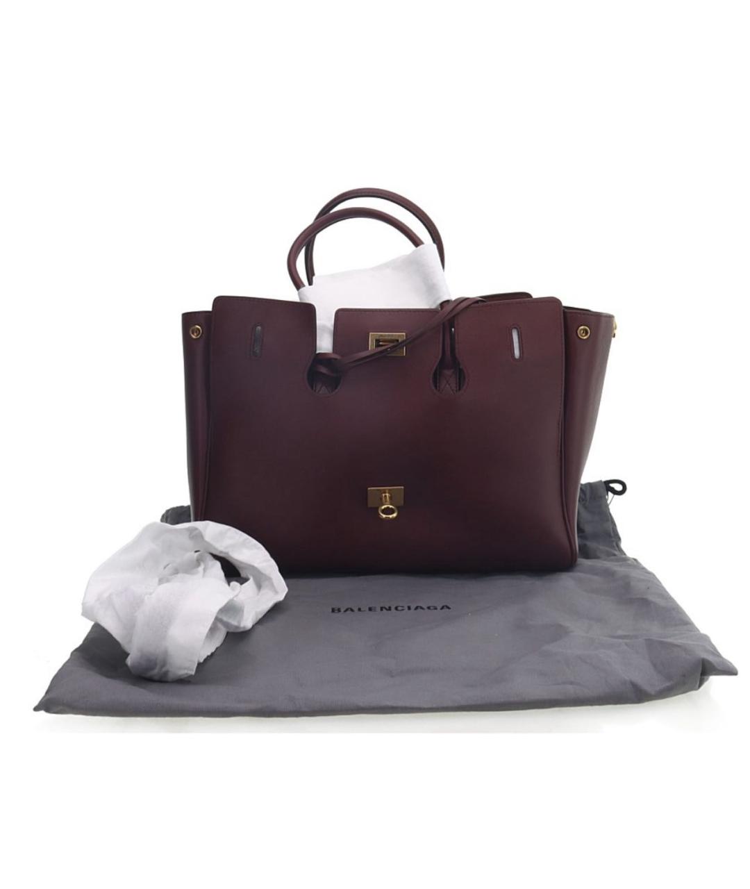 BALENCIAGA Бордовая кожаная сумка тоут, фото 4