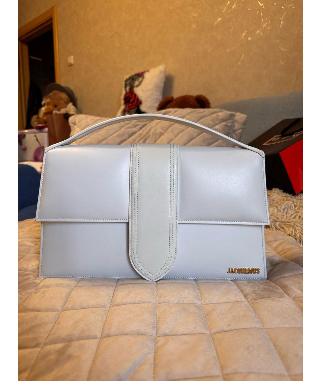 JACQUEMUS Белая кожаная сумка с короткими ручками, фото 3