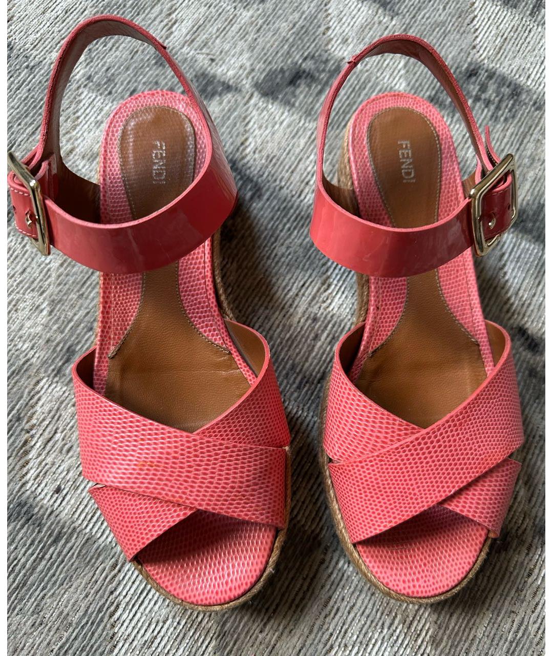 FENDI Коралловые кожаные босоножки, фото 7