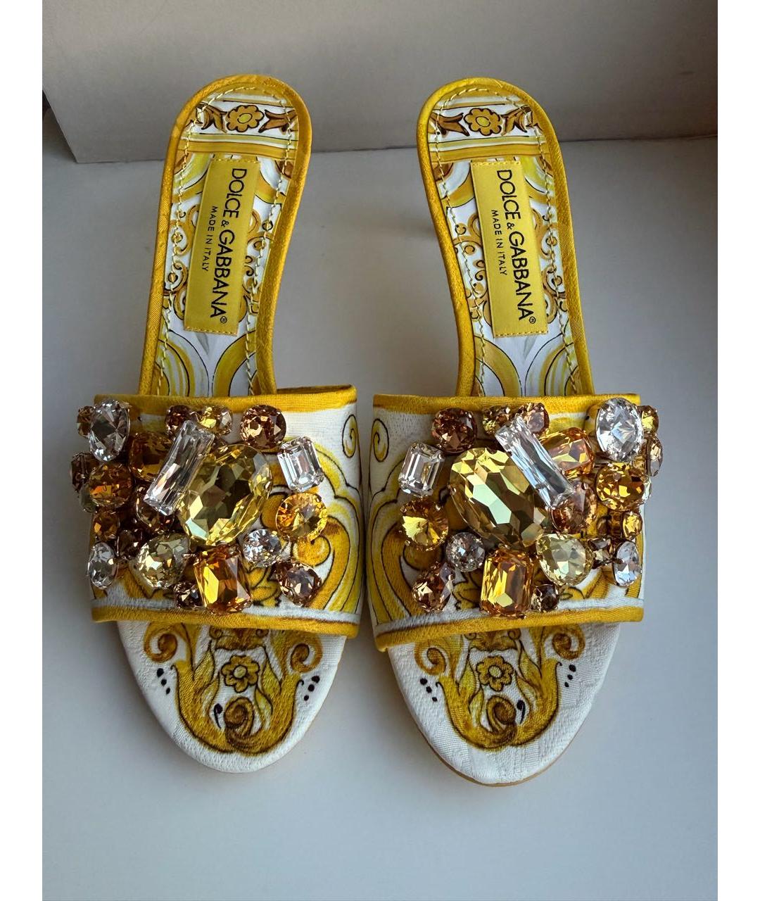 DOLCE&GABBANA Желтые текстильные мюли, фото 2