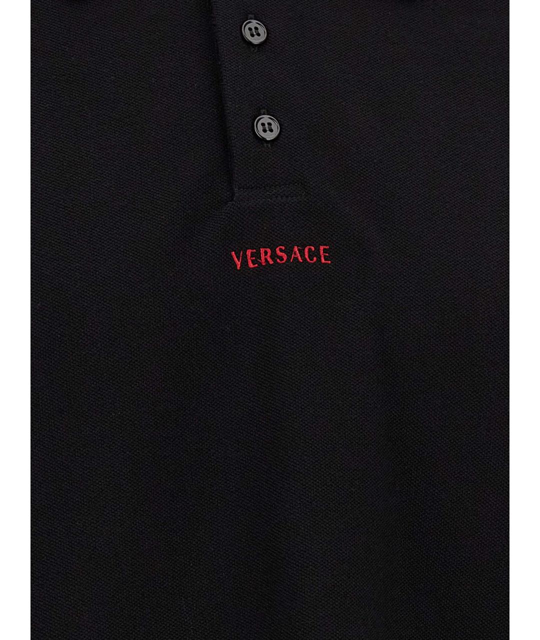 VERSACE Черное хлопковое поло с коротким рукавом, фото 4