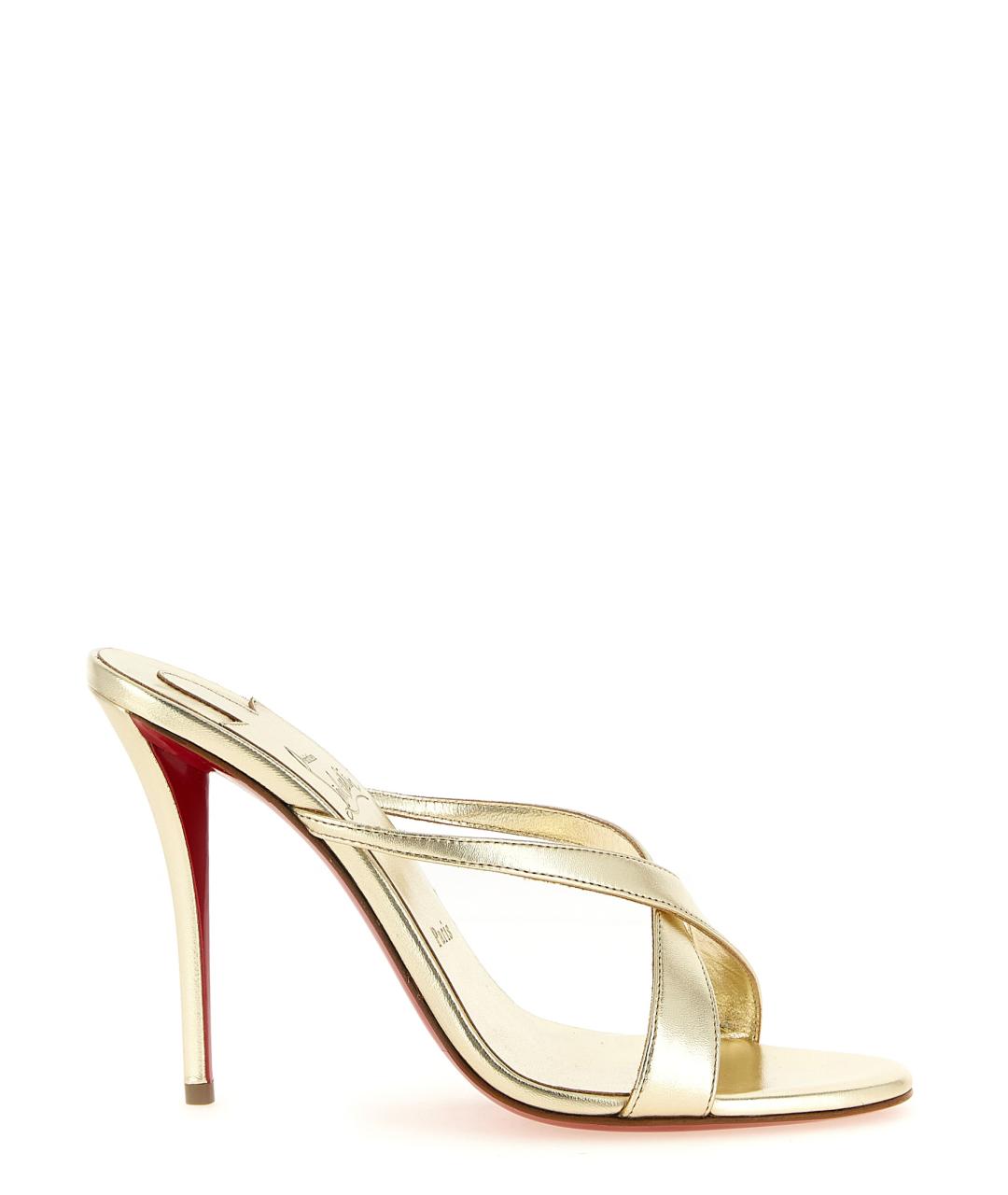 CHRISTIAN LOUBOUTIN Золотые кожаные мюли, фото 1