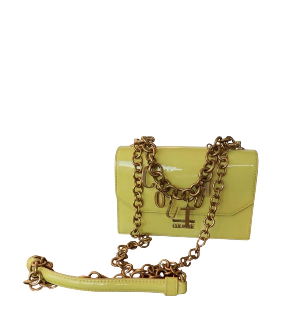 VERSACE JEANS COUTURE Желтая сумка через плечо из лакированной кожи, фото 1