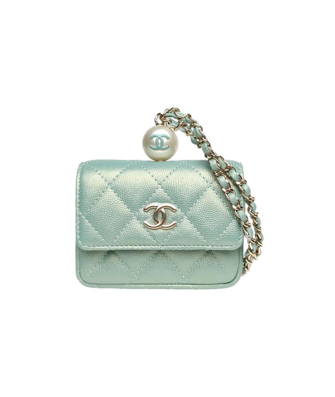CHANEL Бирюзовая кожаная сумка с короткими ручками, фото 9