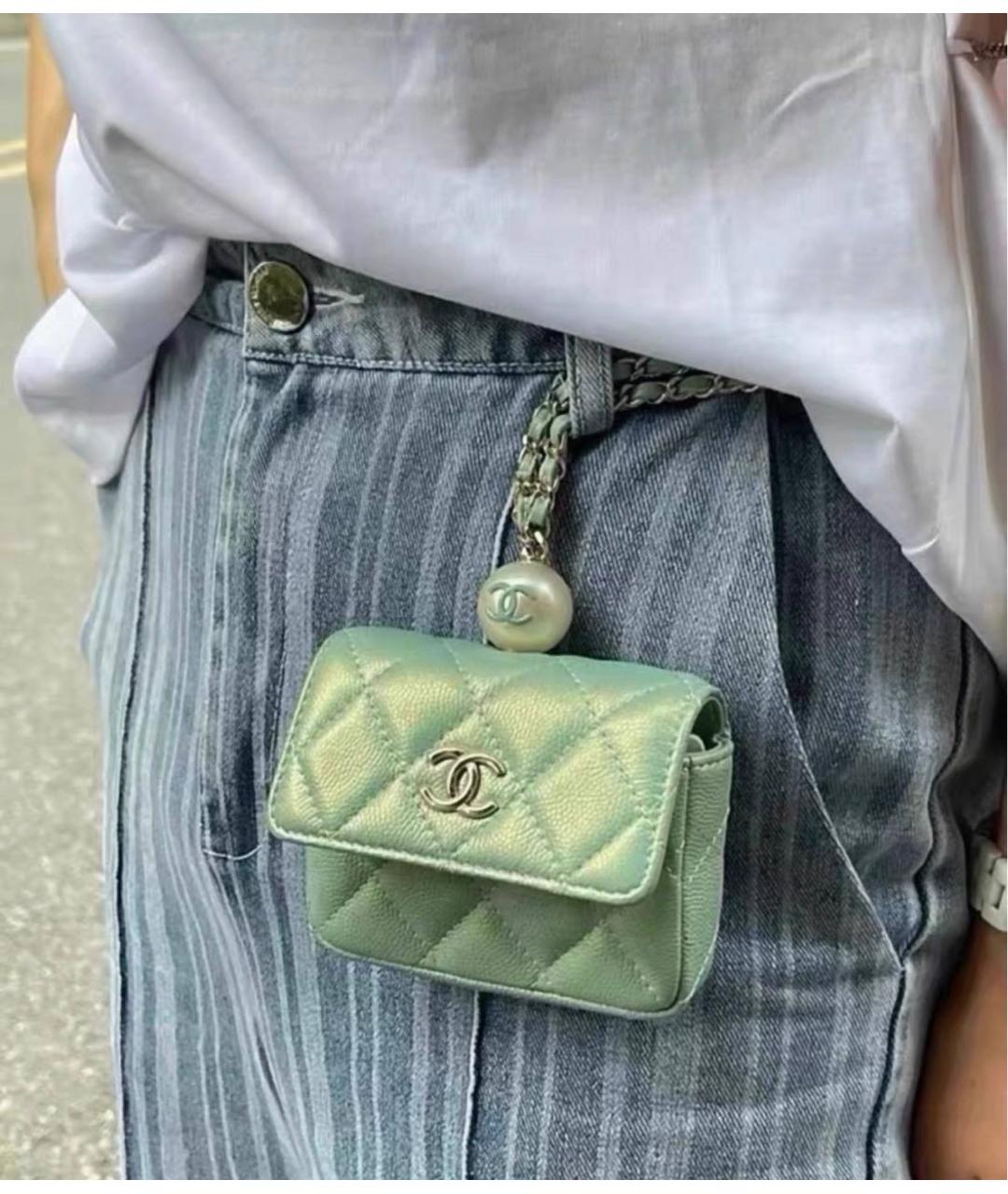 CHANEL Бирюзовая кожаная сумка с короткими ручками, фото 6