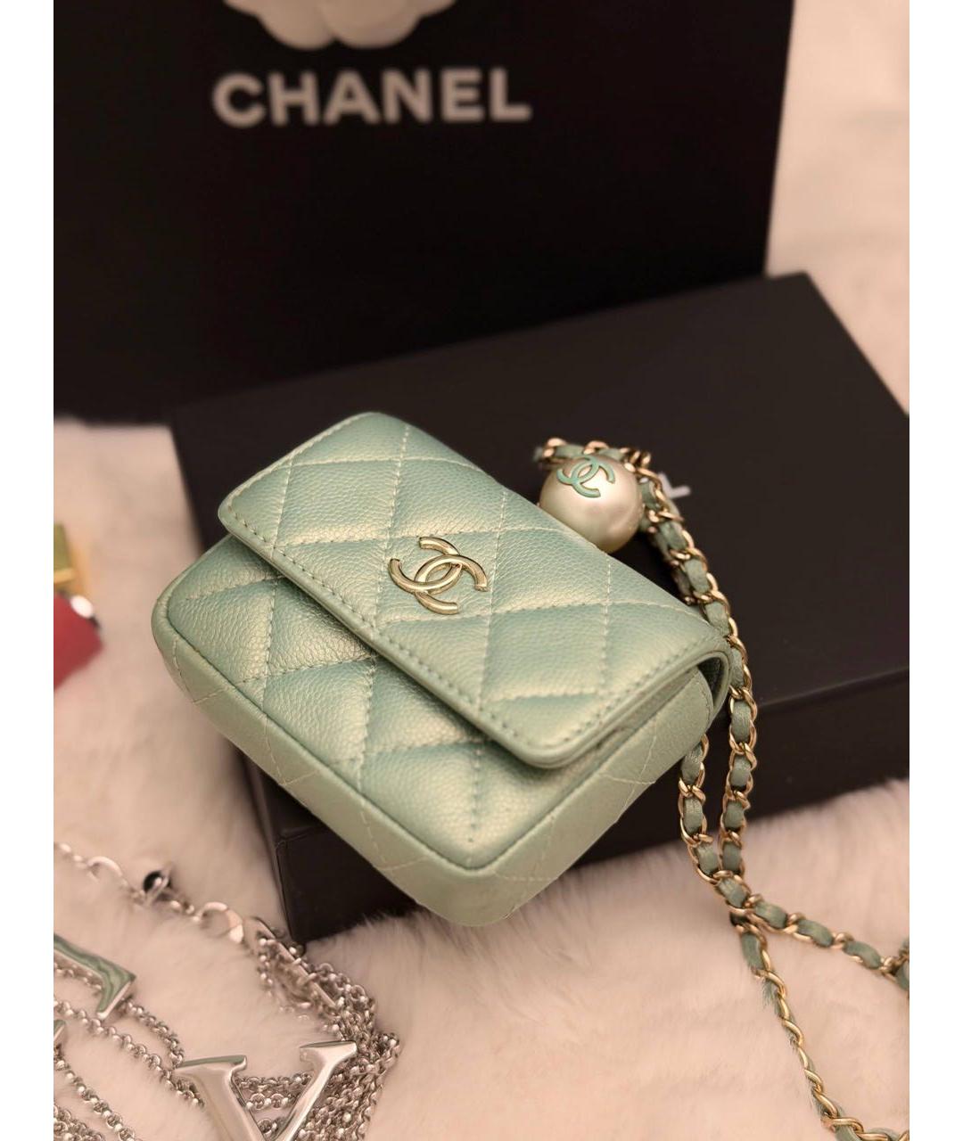 CHANEL Бирюзовая кожаная сумка с короткими ручками, фото 2