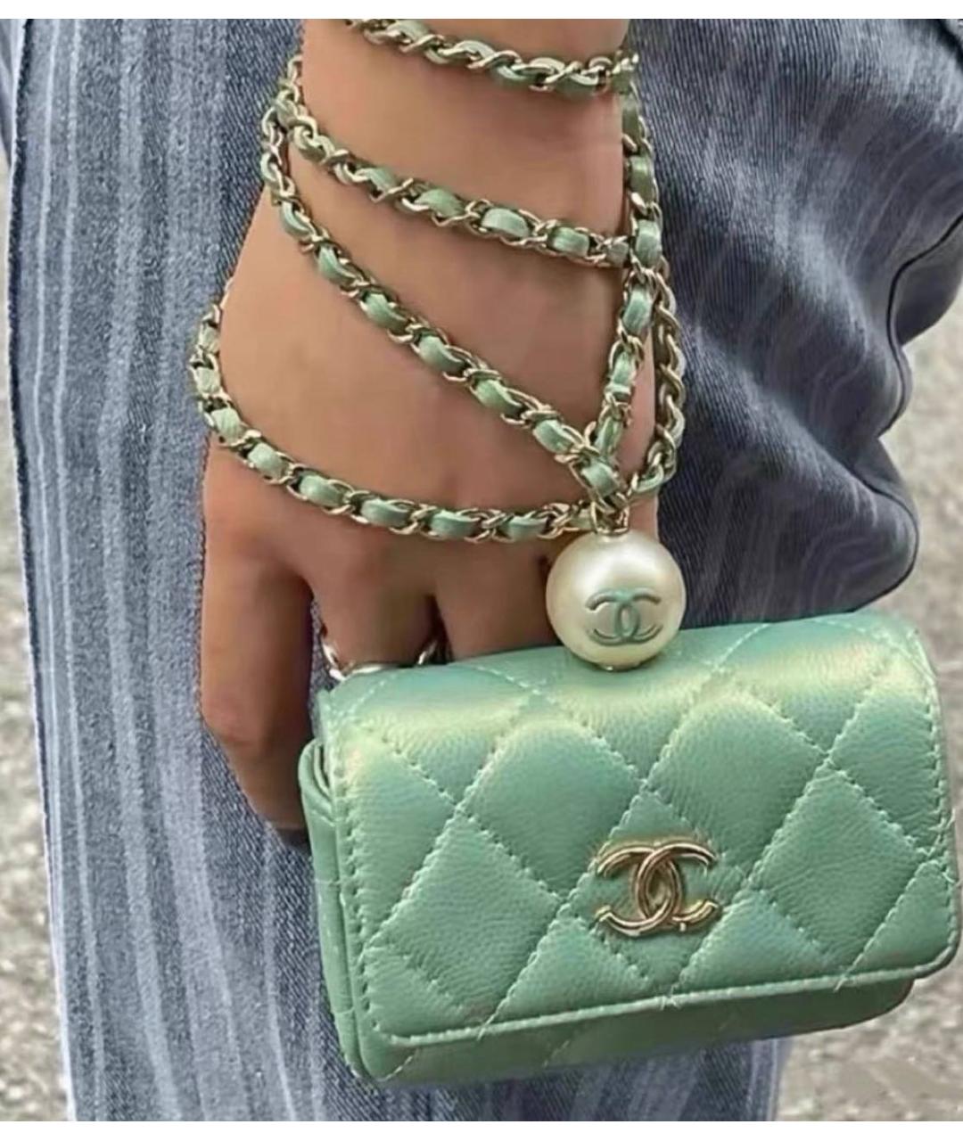 CHANEL Бирюзовая кожаная сумка с короткими ручками, фото 7