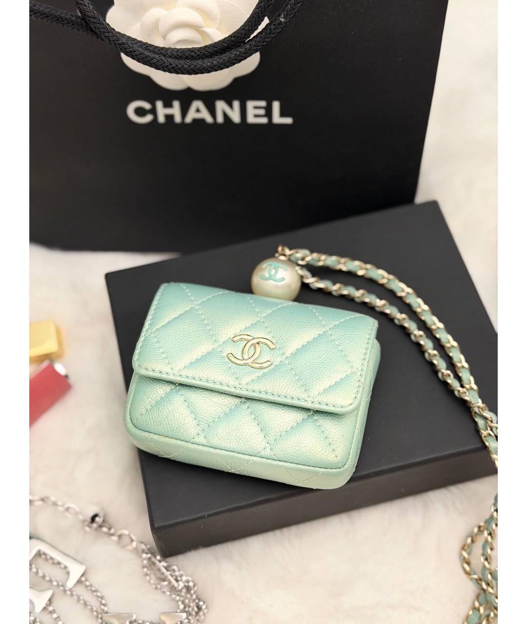 CHANEL Бирюзовая кожаная сумка с короткими ручками, фото 3