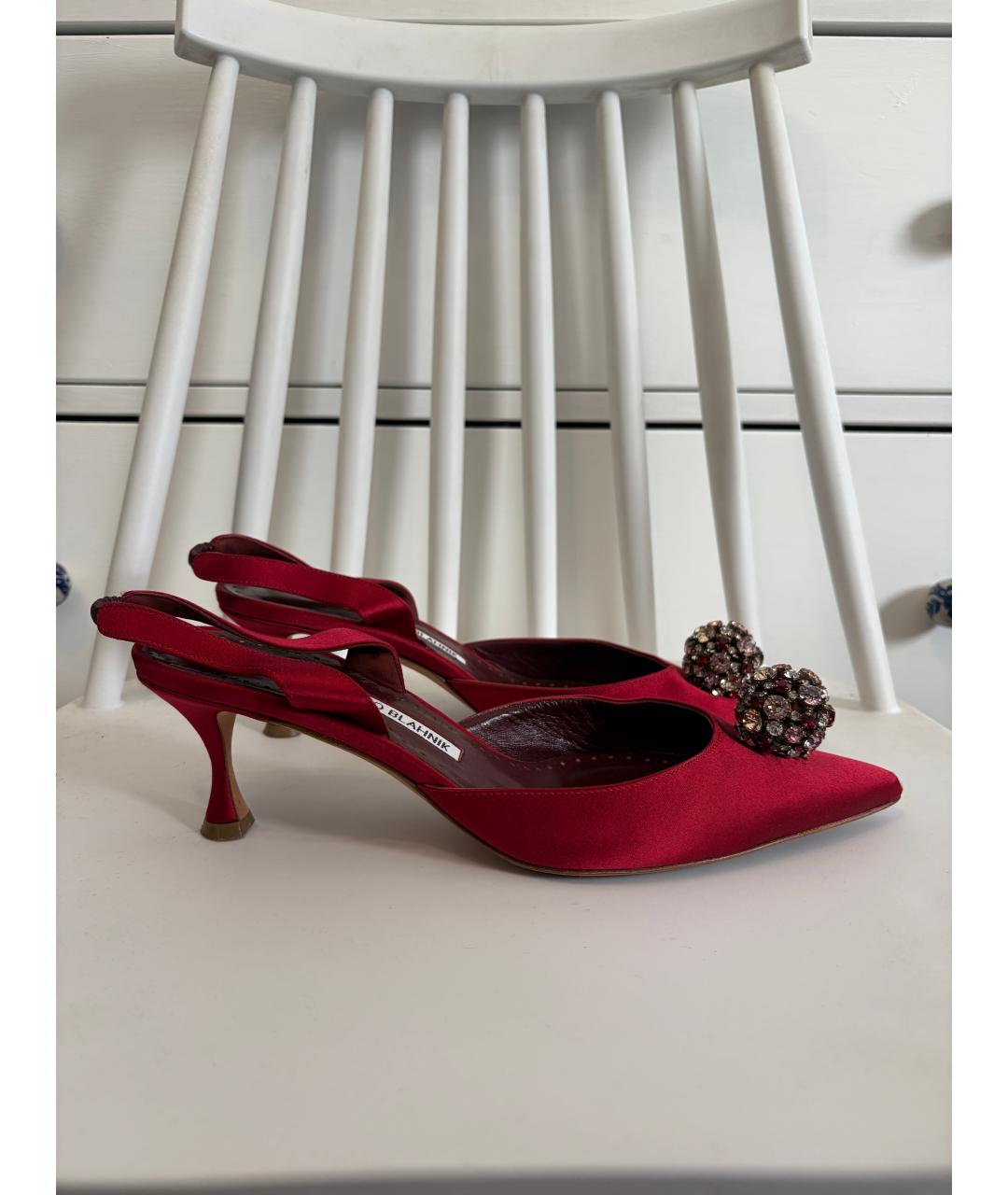 MANOLO BLAHNIK Бордовые текстильные туфли, фото 8