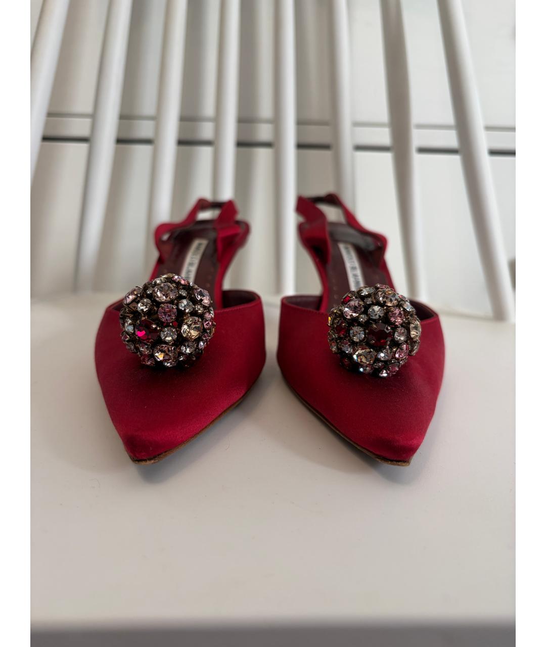 MANOLO BLAHNIK Бордовые текстильные туфли, фото 3