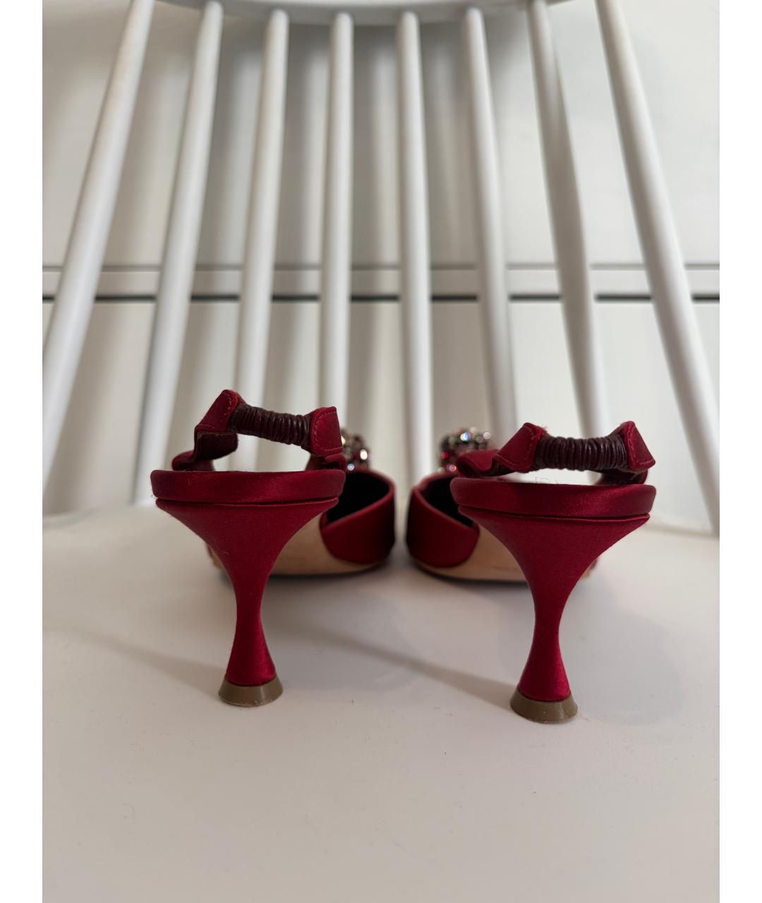 MANOLO BLAHNIK Бордовые текстильные туфли, фото 6